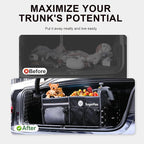 Bold Color Block Trunk Organizer, Foldable with 26L Ice Pack,95L Dedicated Shoe Space, Stylish for SUV/Car (Black, Midsize)