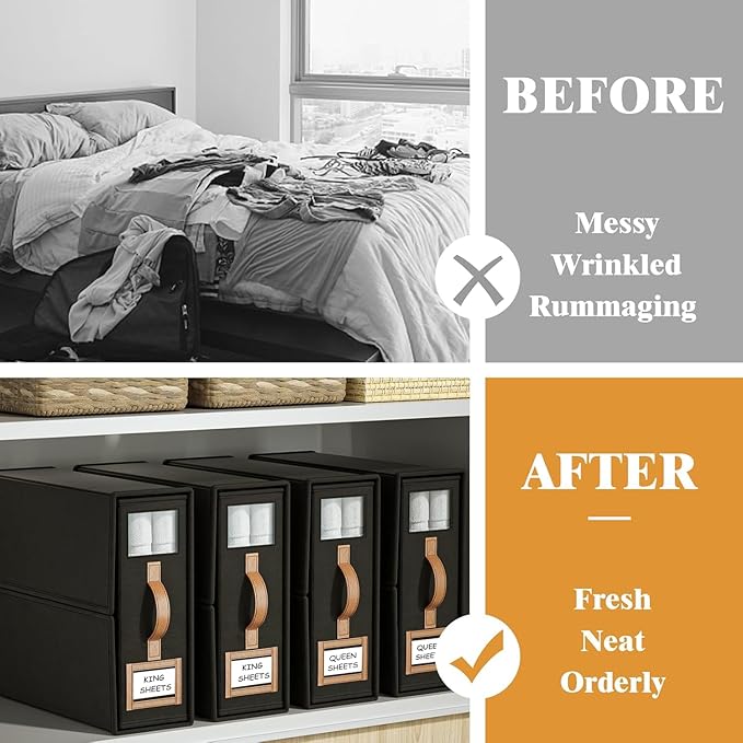 8 Pack Bed Sheets Organizers And Storage,Sheets Set Folder Keeper with Handle,Foldable Bedding Storage Box For Linen Closet,D