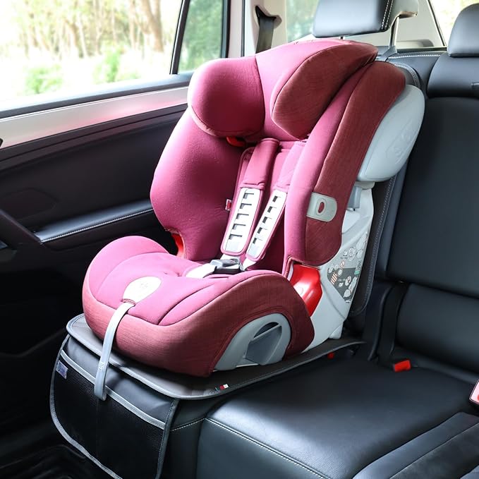 Car Seat Protector Leather Waterproof Child Safety Seat Protector Cover with Thick Pad and 2 Large Pockets Durable Kick Mat f