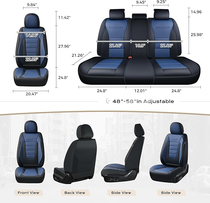 Coverado Car Seat Covers Full Set, Nappa Leather Seat Covers for Cars, Car Seat Protector Car Seat Cushion, Front and Back Se
