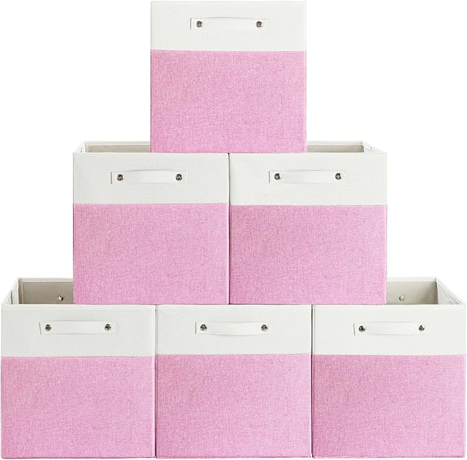 FinishingBo 13 x 13 Inch Fine Linen Storage Bins with Handles，Fabric Cube Boxs，Basket Organizers for Shelves for Home, Closet