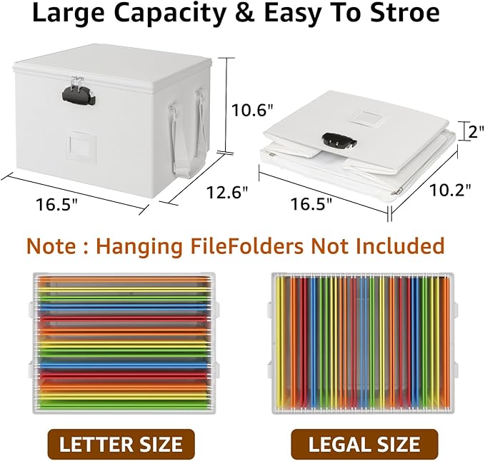 ROSONG Fireproof Document Box File Organizer - Waterproof Locking Filing Portable Storage Box with Handle for Hanging Letter/