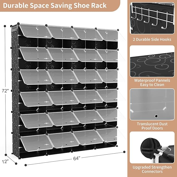 ROJASOP Shoe Storage Cabinet, 12-Tier Shoe Organizer 96 Pairs Extra Large Plastic Shoe Rack with Covers Portable Shoe Rack Or