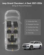 3W Floor Mats & Cargo Liner Fit for Jeep Grand Cherokee L 2021-2025 2026 All Weather TPE Custom Fit Floor Liner for 1-3 Rows&Trunk (ONLY for 6-Passenger Without Center Console) Full Set Car Mats Black