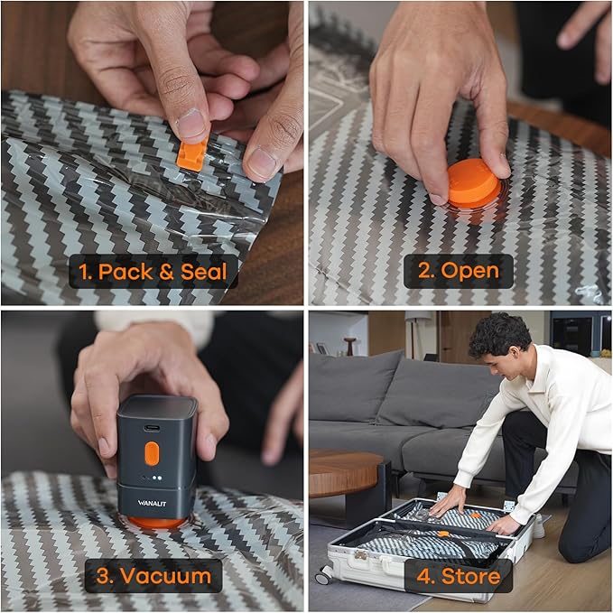 Travel Vacuum Storage Bags with Wireless Rechargeable Electric Pump, 12 Pack Travel Essentials Vacuum Seal Bags for Clothing,