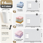 Vacuum Seal Bags for Clothing Travel with Rechargeable Electric Pump, Space Saver Vacuum Storage Bags Travel, Reusable Compre