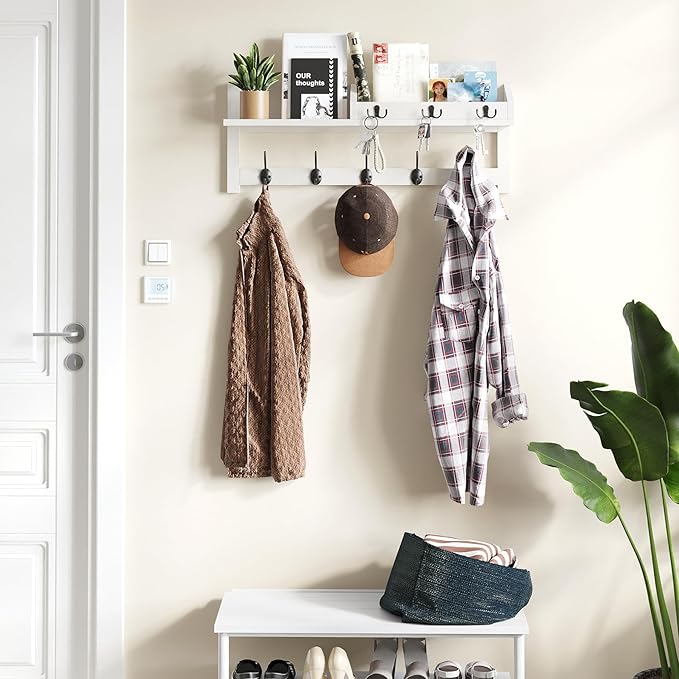 AMBIRD Wall Hooks with Shelf, 26.57 Inch Entryway Wood Coat Hooks for Wall, Coat Rack Wall Mount with 5 Dual Hooks 3 Key Hook