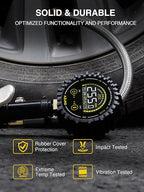AZUNO Tire Pressure Gauge, 255PSI Digital Tire Inflator Gauge Air Chuck Air Compressor Attachments, with Steel Braided Hose, Quick Connect Coupler&Carrying Case, for Truck/Car/SUV/RV/Bike