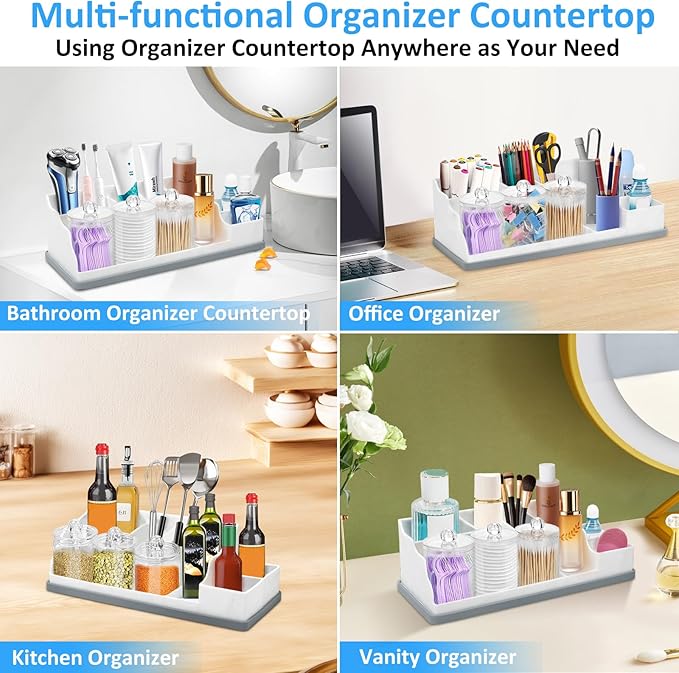 Bathroom Counter Organizer, Large White Silicone Toothbrush Holders for Bathrooms Organizer Countertop with 3PCS Qtip Holder,