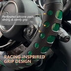 PINCTROT Large Size Race Grip Steering Wheel Cover, Anti-Slip Silicone Perforated Design with Soft Touch Padding, Enhanced Grip for Sporty Driving 15.5-15.75 Inch (Racing Green)