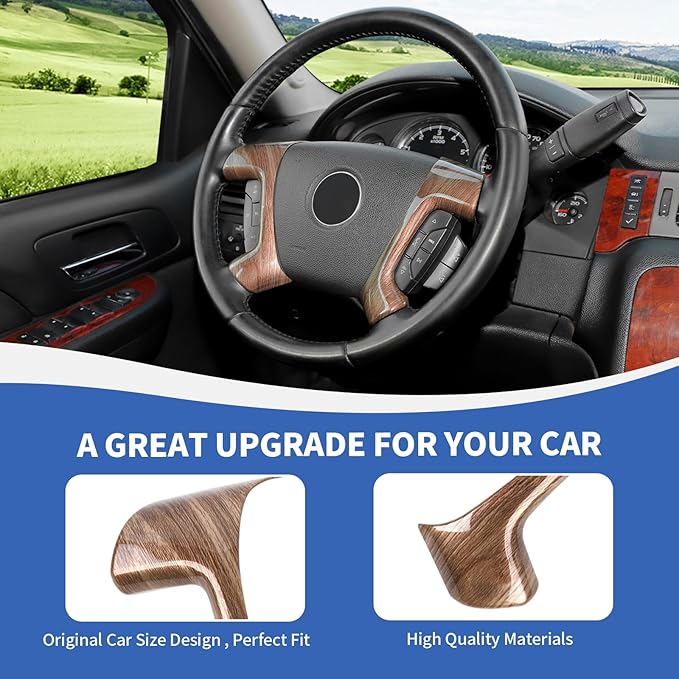 Steering Wheel Trim Cover Compatible with Chevy Silverado/Tahoe/Suburban/Avalanche/Escalade/GMC-Yukon/GMC-Sierra 2007-2013, Wood Grain