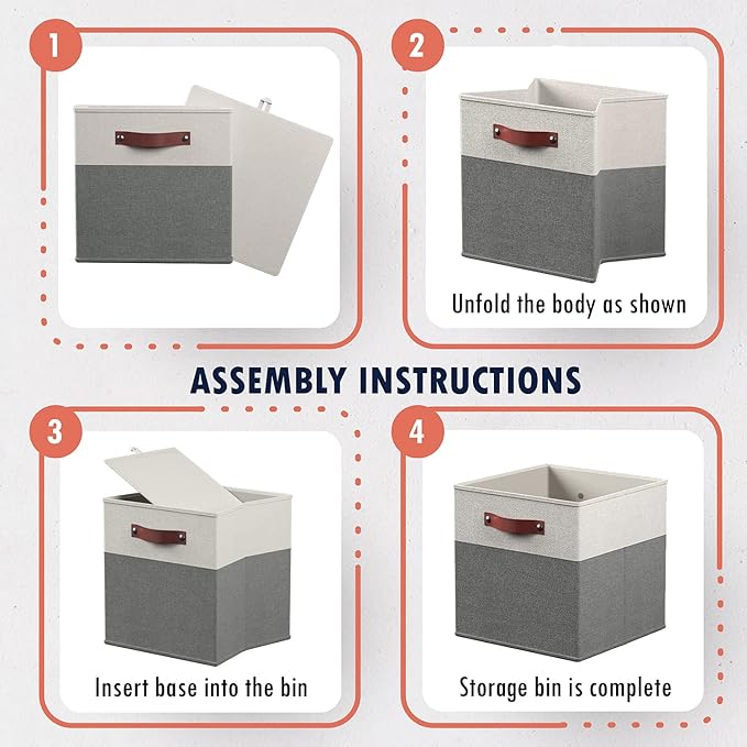 Ornavo Home 11 x 11 Storage Cube Bins, Foldable Collapsible Fabric Storage Bins Box Linen Shelf Basket Cube Organizer for Clo