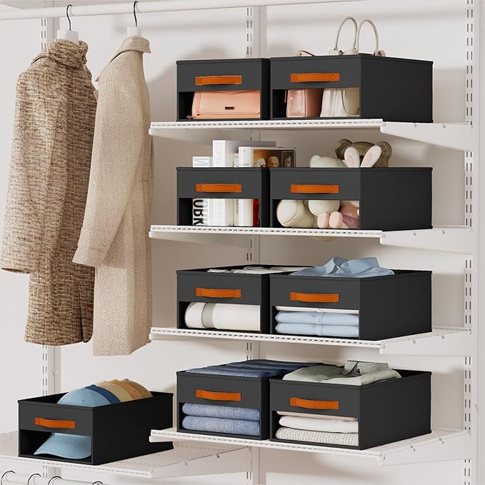 Homsorout Drawer Organizers and Storage - 12 Pack Foldable Pants Organizer with Clear Window & Handles, Fabric Closet Organiz