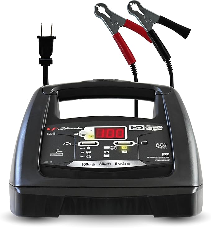 Schumacher Electric 6A Car Battery Charger and 100A Engine Starter, 6-in-1 Solution, Maintainer, 30A Boost, for 6V/12V Power
