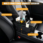Center Console Cover for Car with Cup Holder and Tissue Box, PU Leather Armrest Storage Box with Phone Pocket, Heightening Car Armrest Cushion for Most SUV, Truck Interior