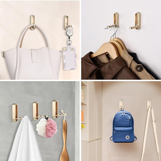 Dntorx Folding Coat Hooks, 2 Pcs Foldable Gold Wall Hooks Heavy Duty Foldable Hook Bathroom Towel Hooks Robe Hooks Wall Mount