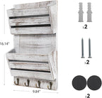 Mail Organizer Wall Mount with 4 Key Hooks, Rustic Wooden Hanging Mail Sorter Farmhouse Key Holder for Wall Decoration, 2-Slo