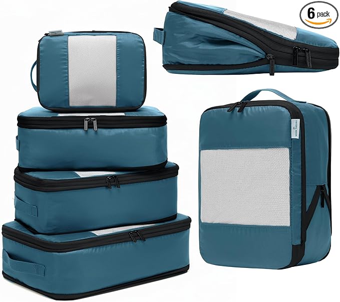6-Pack Large Compression Packing Cubes for Travel - Lightweight Compression Packing Cube Set, Water-Resistant Luggage Organiz