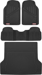 Motor Trend FlexTough™ Baseline Rubber Car Floor Mats with Trunk Mat Cargo Liner, Front & Rear Combo Set fits Most Car SUV Van Coupe Sedan, Heavy Duty All Weather Trim to Fit