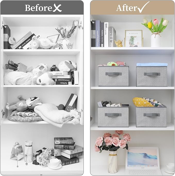 Storage Baskets, 11-Inch Woven Fabric Bins, Storage Cubes with Reinforced Handles, Organizer Bins for Closet Shelves, Foldabl