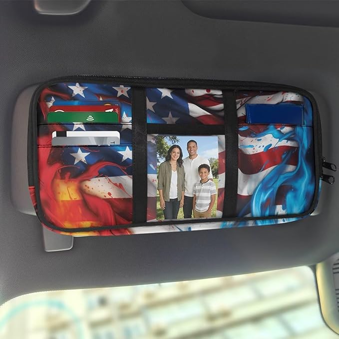 American Flag Car Sun Visor Organizer, Car Sun Visor Storage Pouch with Card Sleeve Pocket 250 Anniversary USA Sunshade Organizer Bag Patriotic Auto Interior Accessories
