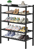 ROMGUAR CRAFT 5 Tier Bamboo Shoe Rack for Closet Free Standing Wood Shoe Shelf for Entryway Small Space Stackable 27"x11"x33"