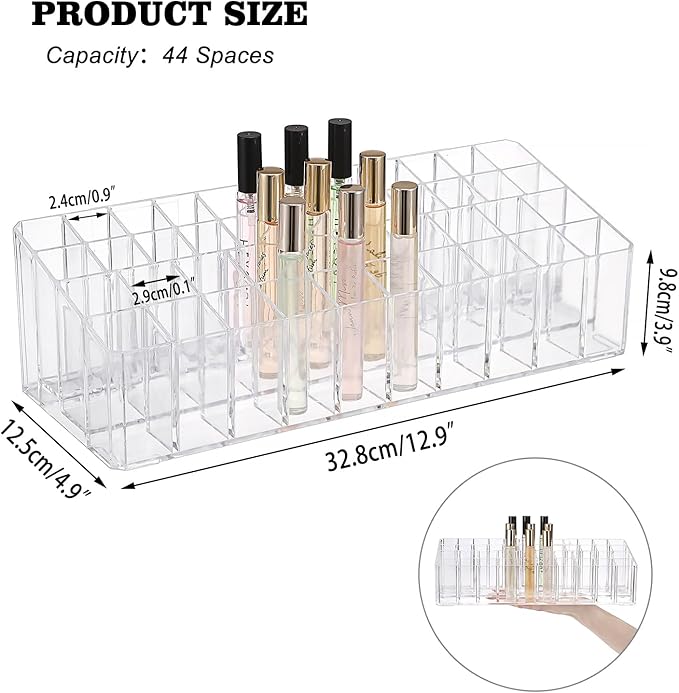 ELLDOO Rollerball Perfume Organizer, 44 Spaces Clear Acrylic Perfume Storage Holder Beauty Scent Holder, Essential Oil Storag