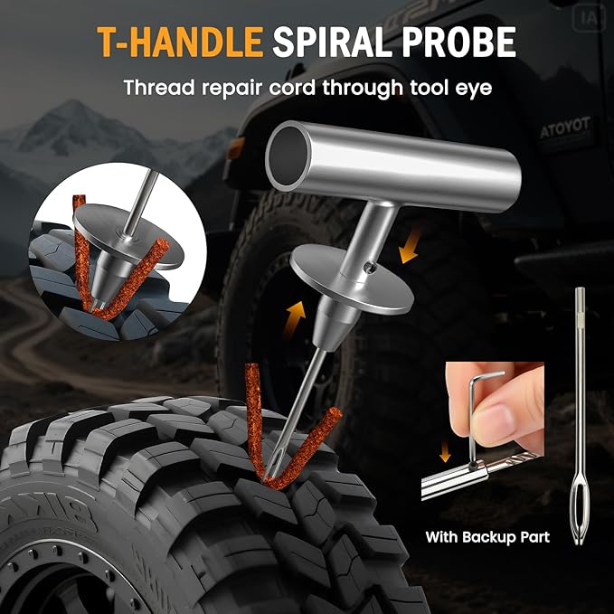ORCISH Heavy Duty Tire Plug Kit - 70pcs All-in-One Universal Tire Repair Kit for Tubeless Flats, Emergency Tire Patch Kit for