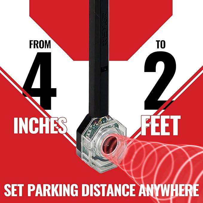 STKR Garage Side Parking Sensor – Ultrasonic Garage Door Track Mount System – LED Light & Siren Mirror Safety Indicator – Adj