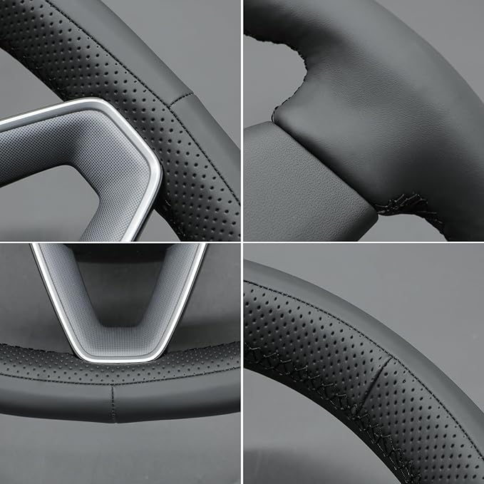 MEWANT DIY Stitching Real Leather Steering Wheel Cover Wrap for Tesla Model 3 Highland 2023-2025/Model Y 2025 Highland for Tesla Model 3/Model Y Accessories(3D Style)