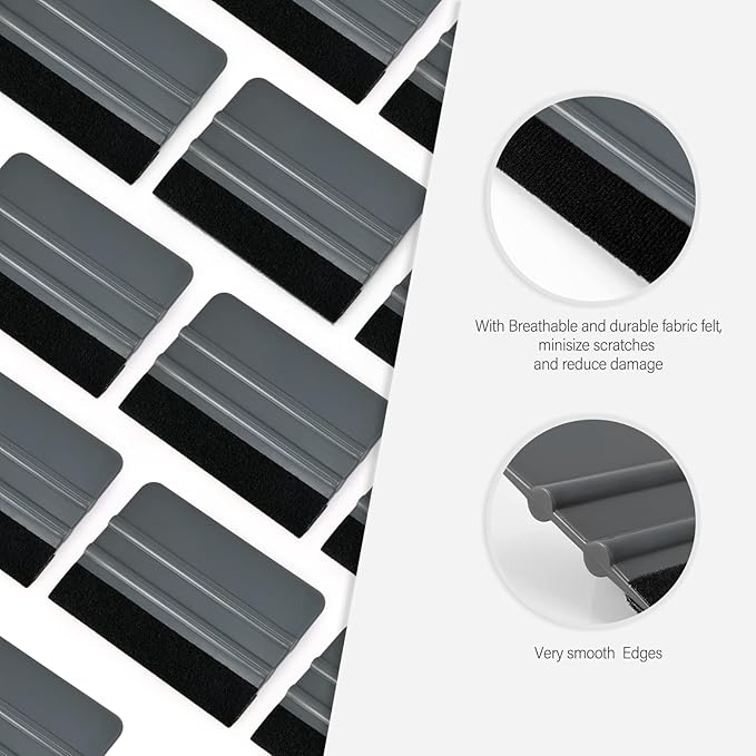 Gomake 20 Pack Vinyl Squeegee With Felt Fabric for Tint Film Decal Application, Wrap Installation, Wallpaper Smooth Tool (Black and Grey, 20)