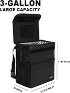 Sturdy 3 Gallon Car Trash Can - Ultra Large Capacity, Leak Proof, Waterproof Car Organizer and Storage with Pockets and Adjustable Straps, Collapsible Interior Car Accessory (Black Leopard)