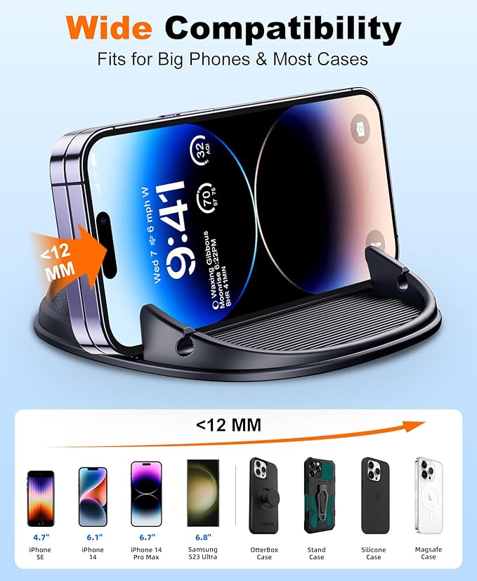 Beeasy Car Phone Holder, Dashboard Phone Holder for Car Anti-Slip Silicone Car Pad Phone Mount, Hands Free Phone Stand Compatible with iPhone, Samsung, Android Smartphones, GPS Navigation Devices