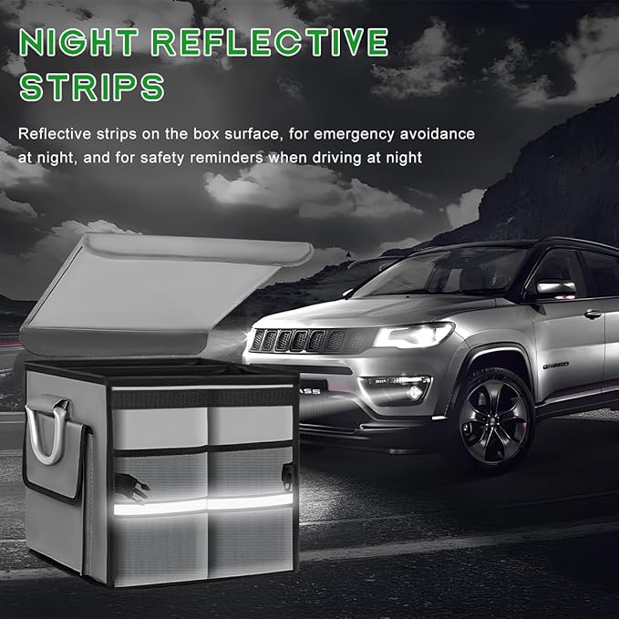 Trunk Organizer with Lid, 28L Collapsible 2-Compartment Car Storage Box with Reinforced Handles, Multipurpose Waterproof Oxford Storage