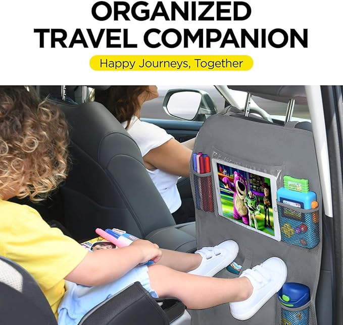 lebogner X-Large Grey Back Seat Protector For Kids + 5 Pocket Storage Organizer, 2 Pack