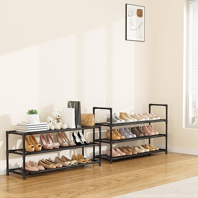 LANTEFUL 6 Tier Shoe Rack, Shoe Organizer Storage for 24-30 Pairs Shoe and Boot, Long Shoe Shelf with Hook and Side Pocket Fr