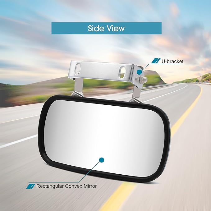BOOLEE Convex Mirror Stainless Steel Rectangular U-Bracket for Cars Trucks Boats Tractors Forklifts Improves Visibility Rear view and Side Mirror Universal Screw Fixed