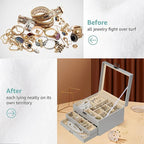 BOOVO Clear Lid Jewelry Box,3 Layers Jewelry Organizer Large Multi-Functional Jewelry Storage Box with 2 Drawers,Jewelry Disp