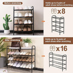 Gonfoam 4-Tier Expandable Shoe Rack,Adjustable Shoe Shelf Storage Organizer Heavy Duty Metal Free Standing Shoe Rack for Entr