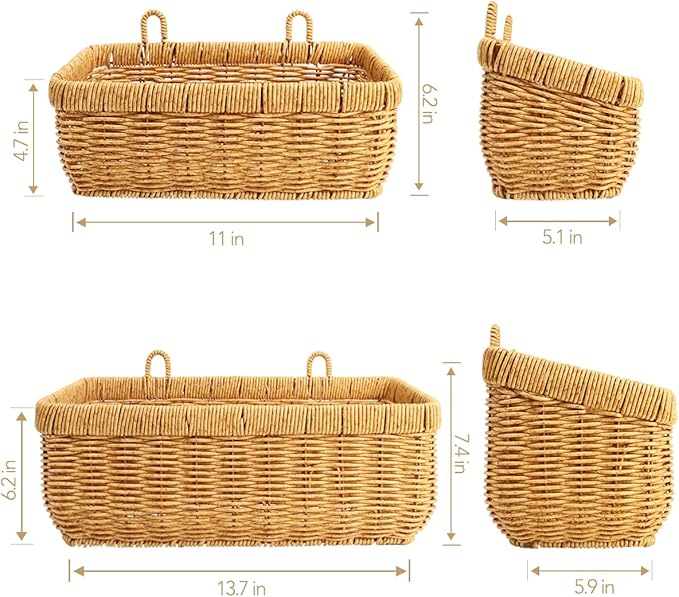 AceList Wall Hanging Basket, Boho Style Hand-Woven Hanging Storage Baskets - Set of 2, Ideal for Boho Room Decor, Kitchen, Ga