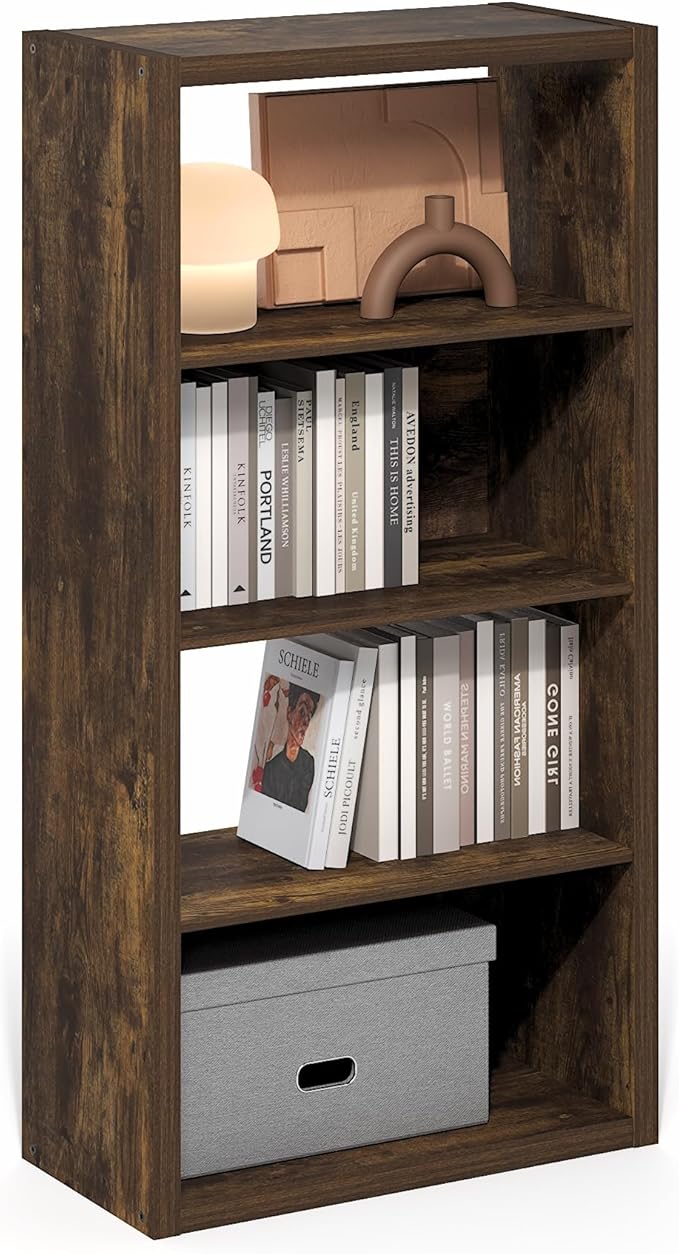 Furinno Viola Book Shelf, 4-Tier Bookshelf, Extra Thick Frame Bookcase with Open Shelf, Open Back Design, 11.3" x 23.2" x 45.