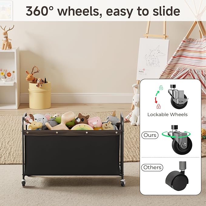 StorageWorks Toy Box with Wheels for Kids, 135L Large Toy Storage Chest and Organizer, 23" Metal Toybox with 360° Swivel Whee
