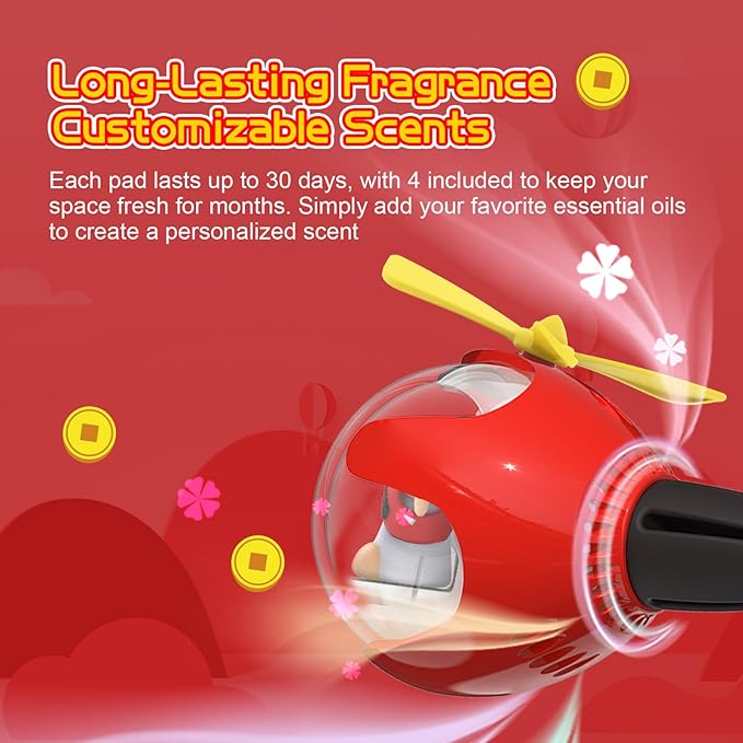 Lucky Cat Car Air Freshener with 6-Color Auto Light Up & 4 Scented Pads – Subtle Fragrance, Decorative Auto Accessories, Cute