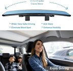 Universal 11.4 Inch Clip On Rearview Mirror - Anti Glare, Wide Angle - Convex - Blue Tint (Bonus 2 PCS Blind Spot Mirrors)