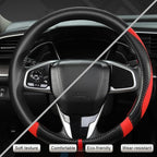 West Llama Carbon Fiber Car Steering Wheel Cover for Honda,Anti-Slip, Full Surround Breathable Leather Auto Protector(Black+R