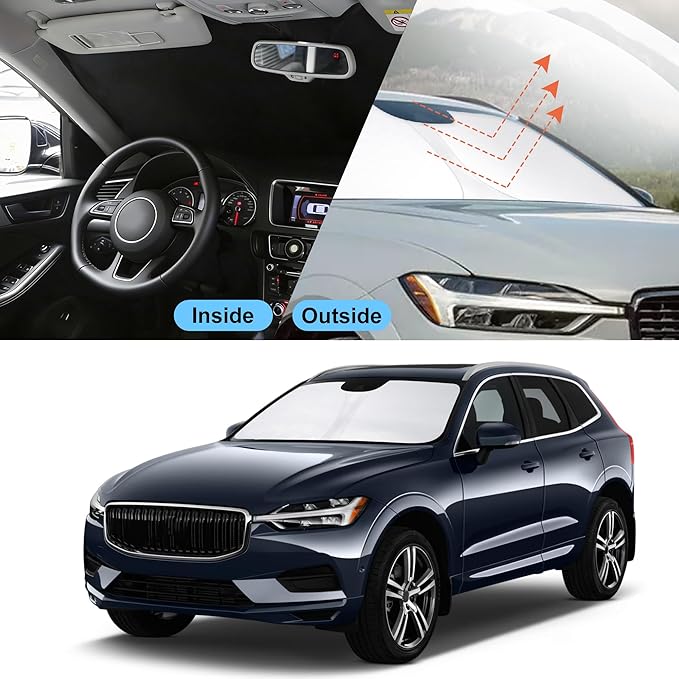 Front Windshield Sun Shade Foldable Car Front Window Sun Shade Windshield Shade Custom Fit for 2018-2025 2026 Volvo XC60 Block UV Rays Accessories Heat Keep Car Cooler
