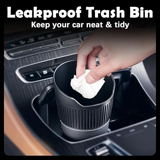 Leakproof Car Trash Can,Mini Car Trash Bin for SUV and Truck,Small Cars Garbage Can,Waterproof Automotive TrashCan for Vehicle,Home,Office,Multipurpose,Easy to Clean (Black Hook)