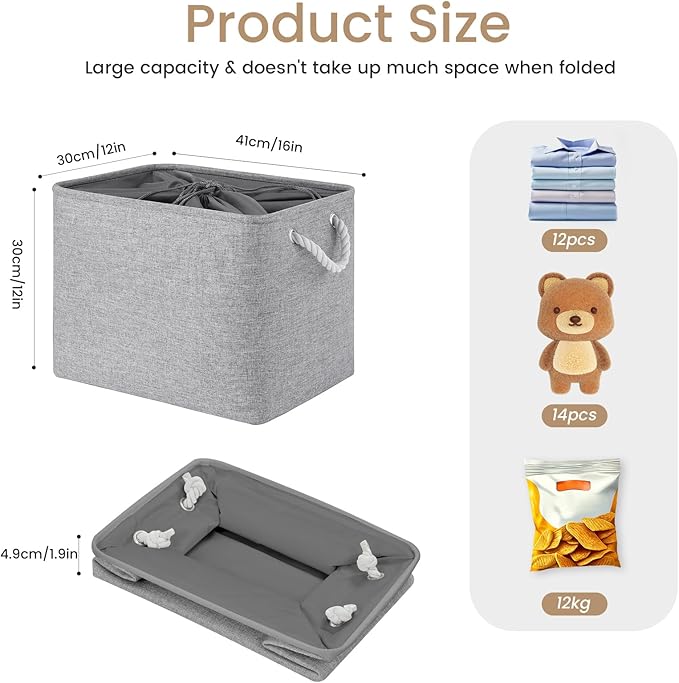 Large Storage Baskets- 16x12x12 inch Storage Bins for Shelves and Closet Organizing, Foldable Fabric Bin for Home Organizatio