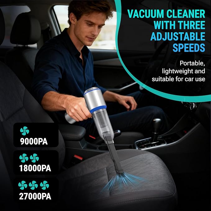 Mini Vacuum Cleaner, 2 in 1 27000PA Brushless Car Vacuum Air Duster 9000mAh Battery Air Blower Wireless Handheld Vacuum for C