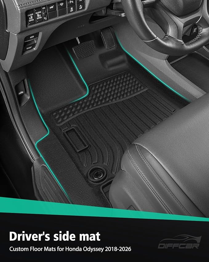 Car Floor Mats for Honda Odyssey: 2018-2026 Cargo Liner, Mini Passenger Van Accessories, All Weather 1st 2nd 3rd Row Rubber Floor Trunk Carpet for Odyssey 2018 2019 2020 2021 2022 2023 2024 2025 2026